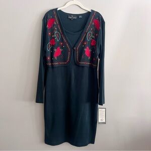 Gorgeous NWT size L Carole Little dress embroidered details boho look wo…
